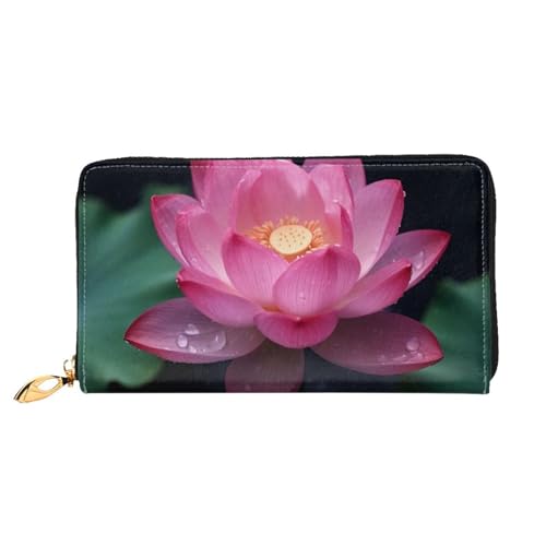 DENMER Lila Blume Leder Geldbörse Kunstleder mit metallischem Reißverschluss geräumiges und stilvolles Accessoire für moderne Frauen Produkt, Lotusblüte, Einheitsgröße, Modern von DENMER