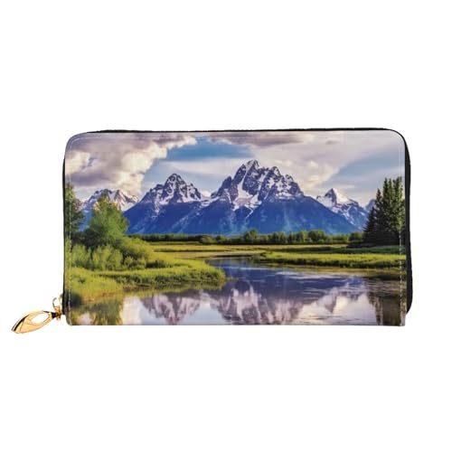 DENMER Loon Birds Ledergeldbörse aus Kunstleder mit metallischem Reißverschluss, geräumiges und stilvolles Accessoire für moderne Frauen, Grand Teton Nationalpark, Einheitsgröße, Modern von DENMER