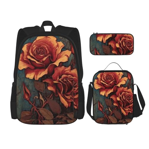 DENMER Mehrzweck-Schultasche mit japanischer Malerei, Pilz, mit passendem Federmäppchen und Lunch-Tasche, Ihre stilvolle All-in-One-Lösung, Gothic Rose, Einheitsgröße von DENMER