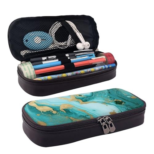 DENMER Zen Stone Leder-Etui mit Klappdeckel (horizontaler Stil), Türkis Marmor, Einheitsgröße, Make-up-Tasche von DENMER