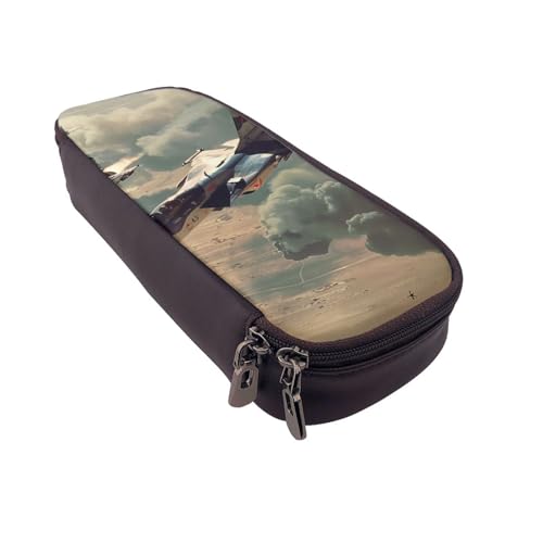 Einfarbiges Federmäppchen aus Leder mit Rosenmuster, multifunktionaler Organizer für Schule, Büro und Reisen, Jet Fighter, Einheitsgröße, Schulranzen von DENMER