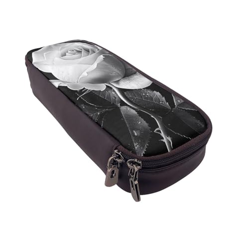 Einfarbiges Federmäppchen aus Leder mit Rosenmuster, multifunktionaler Organizer für Schule, Büro und Reisen, Monochrome Rose, Einheitsgröße, Schulranzen von DENMER