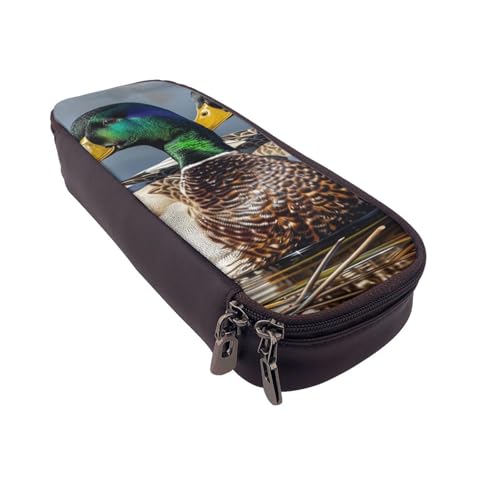 Einfarbiges Federmäppchen aus Leder mit Rosenmuster, multifunktionaler Organizer für Schule, Büro und Reisen, Stockente, Einheitsgröße, Schulranzen von DENMER