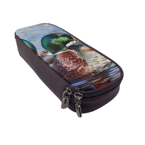 Einfarbiges Federmäppchen aus Leder mit Rosenmuster, multifunktionaler Organizer für Schule, Büro und Reisen, Stockente 1, Einheitsgröße, Schulranzen von DENMER