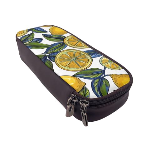 Einfarbiges Federmäppchen aus Leder mit Rosenmuster, multifunktionaler Organizer für Schule, Büro und Reisen, Zitronenfrucht-Muster., Einheitsgröße, Schulranzen von DENMER