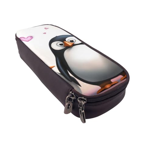 Federmäppchen aus Leder mit Cartoon-Flamingo-Muster, multifunktionaler Organizer für Schule, Büro und Reisen, I Love Pinguine, Einheitsgröße, Schulranzen von DENMER