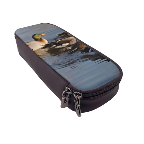 Federmäppchen aus Leder mit Cartoon-Flamingo-Muster, multifunktionaler Organizer für Schule, Büro und Reisen, Stockenten, Einheitsgröße, Schulranzen von DENMER