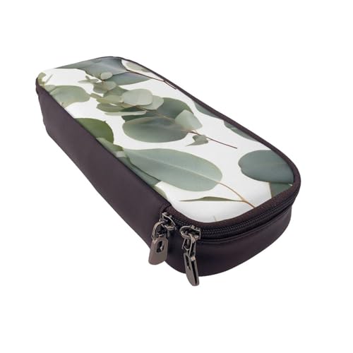 Federmäppchen aus Leder mit Gitarren-Motiv, multifunktionaler Organizer für Schule, Büro und Reisen, Eukalyptusblätter, Einheitsgröße, Schulranzen von DENMER