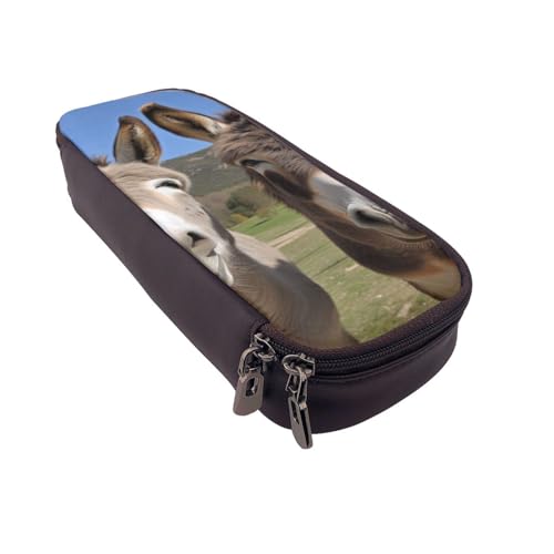 Federmäppchen aus Leder mit Gitarren-Motiv, multifunktionaler Organizer für Schule, Büro und Reisen, Lustige Esel, Einheitsgröße, Schulranzen von DENMER