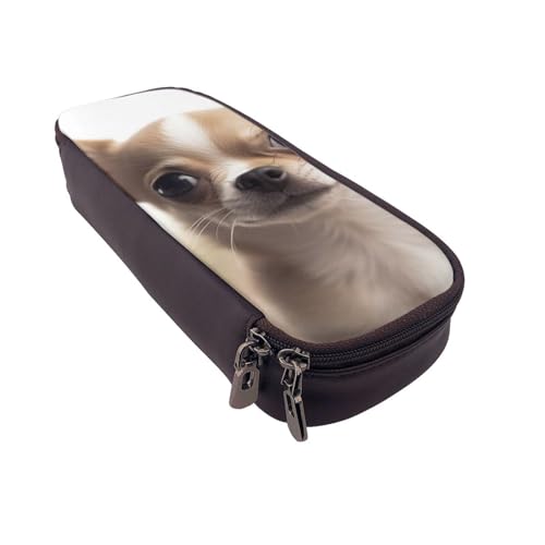 Federmäppchen aus Leder mit Gitarren-Motiv, multifunktionaler Organizer für Schule, Büro und Reisen, Lustiger Chihuahua, Einheitsgröße, Schulranzen von DENMER