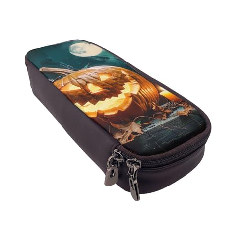 Federmäppchen aus Leder mit Halloween-Totenkopf-Motiv, multifunktionaler Organizer für Schule, Büro und Reisen, Halloween Kürbis, Einheitsgröße, Schulranzen von DENMER