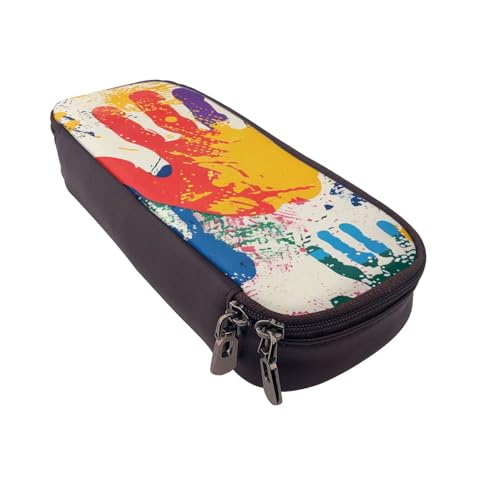 Federmäppchen aus Leder mit Halloween-Totenkopf-Motiv, multifunktionaler Organizer für Schule, Büro und Reisen, Handdruck, Einheitsgröße, Schulranzen von DENMER