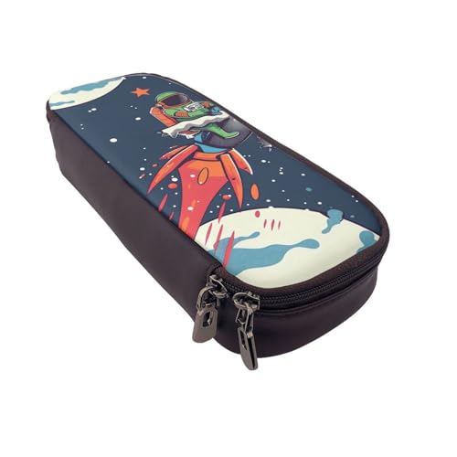 Federmäppchen aus Leder mit Halloween-Totenkopf-Motiv, multifunktionaler Organizer für Schule, Büro und Reisen, Lustiger Astronaut, niedliche Dinosaurier-Rakete, Einheitsgröße, Schulranzen von DENMER