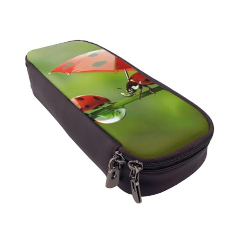 Federmäppchen aus Leder mit Halloween-Totenkopf-Motiv, multifunktionaler Organizer für Schule, Büro und Reisen, Lustiger Marienkäfer., Einheitsgröße, Schulranzen von DENMER