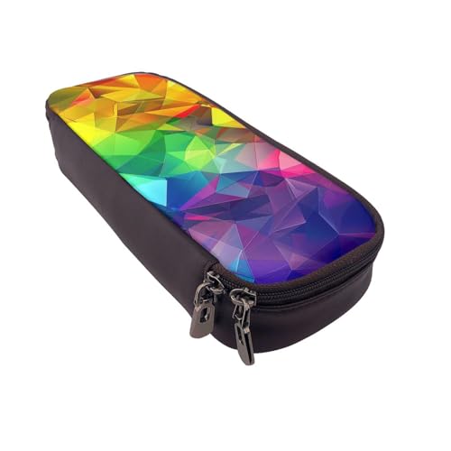 Federmäppchen aus Leder mit Totenkopf-Motiv, multifunktionaler Organizer für Schule, Büro und Reisen, Regenbogen-Geometrie, Einheitsgröße, Schulranzen von DENMER