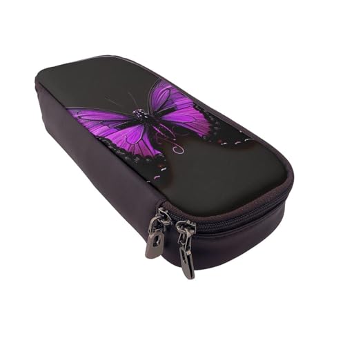 Federmäppchen aus Leder mit Totenkopf-Motiv, multifunktionaler Organizer für Schule, Büro und Reisen, Violetter und schwarzer Schmetterling, Einheitsgröße, Schulranzen von DENMER