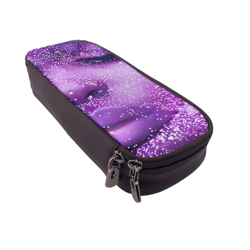 Federmäppchen aus Leder mit Zebramuster, multifunktionaler Organizer für Schule, Büro und Reisen, Frauengesicht mit violettem Glitzer, Einheitsgröße, Schulranzen von DENMER