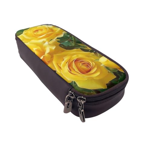Federmäppchen aus Leder mit Zebramuster, multifunktionaler Organizer für Schule, Büro und Reisen, Gelbe Rosen, Einheitsgröße, Schulranzen von DENMER