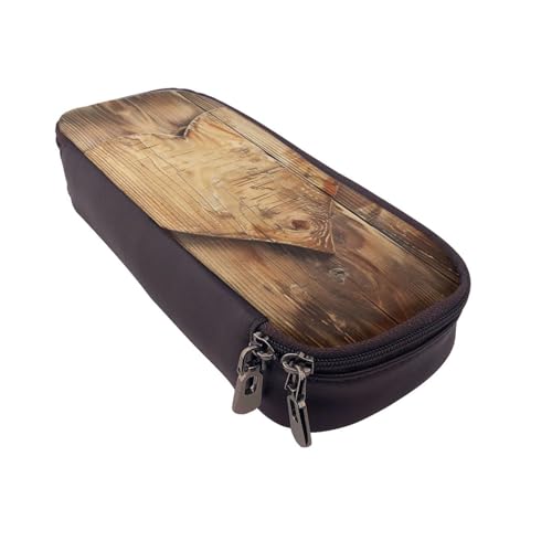 Federmäppchen aus Leder mit Zebramuster, multifunktionaler Organizer für Schule, Büro und Reisen, Holzherz, Einheitsgröße, Schulranzen von DENMER
