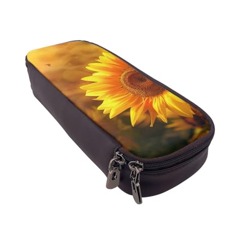 Federmäppchen aus Leder mit Zebramuster, multifunktionaler Organizer für Schule, Büro und Reisen, Sonnenblumen-Schmetterling, Einheitsgröße, Schulranzen von DENMER