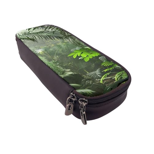 Federmäppchen aus Leder mit Zebramuster, multifunktionaler Organizer für Schule, Büro und Reisen, Tropischer Regenwald, Einheitsgröße, Schulranzen von DENMER