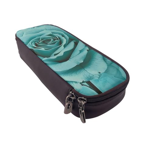 Federmäppchen aus Leder mit Zebramuster, multifunktionaler Organizer für Schule, Büro und Reisen, Türkise Rose, Einheitsgröße, Schulranzen von DENMER