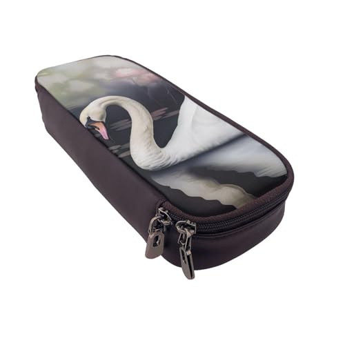 Federmäppchen aus Leder mit Zebramuster, multifunktionaler Organizer für Schule, Büro und Reisen, Weißer Schwan, Einheitsgröße, Schulranzen von DENMER