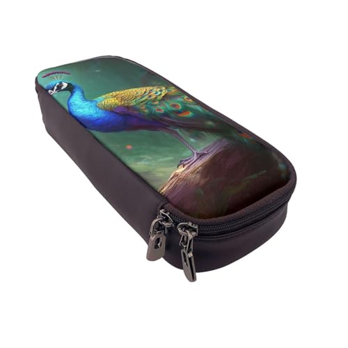 Federmäppchen aus Leder mit buntem Marmordruck, multifunktionaler Organizer für Schule, Büro und Reisen, Bunte Pfau, Einheitsgröße, Schulranzen von DENMER