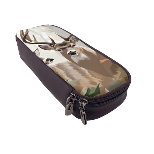 Federmäppchen aus Leder mit buntem Marmordruck, multifunktionaler Organizer für Schule, Büro und Reisen, Camouflage-Hirsch_1, Einheitsgröße, Schulranzen von DENMER