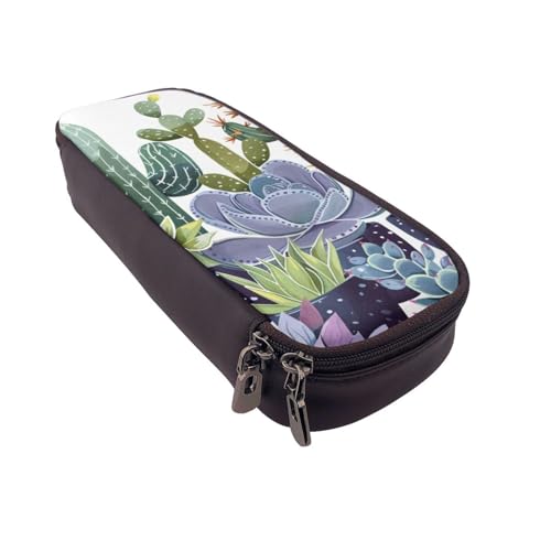 Federmäppchen aus Leder mit buntem Marmordruck, multifunktionaler Organizer für Schule, Büro und Reisen, Sukkulente Pflanze, Einheitsgröße, Schulranzen von DENMER