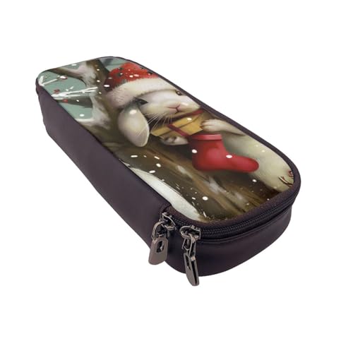 Federmäppchen aus Leder mit buntem Marmordruck, multifunktionaler Organizer für Schule, Büro und Reisen, Weihnachts-Hase, Einheitsgröße, Schulranzen von DENMER