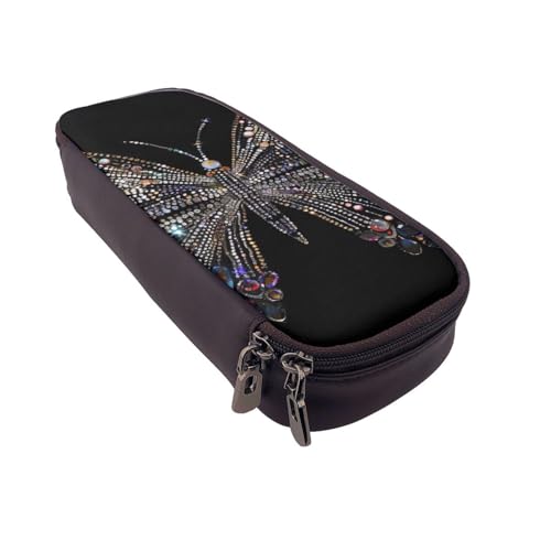 Federmäppchen aus Leder mit niedlichem Pinguin-Tiermuster, multifunktionaler Organizer für Schule, Büro und Reisen, Bunte Strass-Schmetterlinge, Einheitsgröße, Schulranzen von DENMER