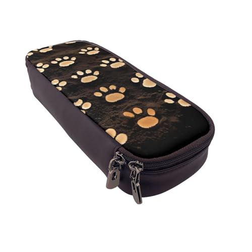 Federmäppchen aus Leder mit niedlichem Pinguin-Tiermuster, multifunktionaler Organizer für Schule, Büro und Reisen, Hundepfotenmotiv, Einheitsgröße, Schulranzen von DENMER