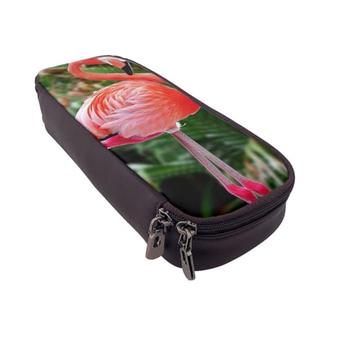 Federmäppchen aus Leder mit niedlichem Pinguin-Tiermuster, multifunktionaler Organizer für Schule, Büro und Reisen, Süßer Flamingo, Einheitsgröße, Schulranzen von DENMER