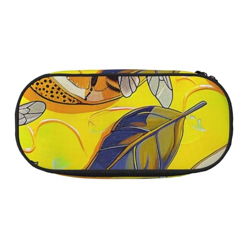 Federmäppchen aus Oxford-Gewebe, mit gelbem Zitronen- und Bienen-Motiv, geräumiges Design, für Schule, Büro, Reisen, Mehrzweck-Schreibwaren und Make-up-Tasche, Gelbe Zitrone und Biene, Einheitsgröße von DENMER