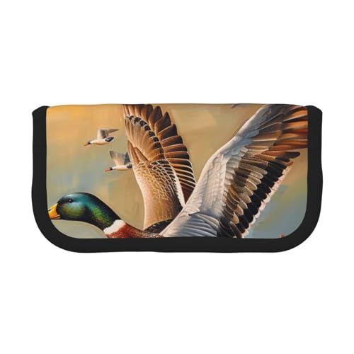 Federmäppchen aus Segeltuch in Regenbogenfarben, mit Holzhintergrund, geräumiges Federmäppchen für Schule, Büro und Reisen, Ölgemälde Ente, Einheitsgröße, Schulranzen von DENMER