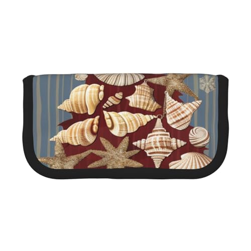 Federmäppchen aus bedrucktem Segeltuch, Motiv: Sonnenuntergang an der Strandbrücke, geräumige Stifttasche für Schule, Büro und Reisen, Schneeflocke, Muschel, Weihnachten, Einheitsgröße, Schulranzen von DENMER