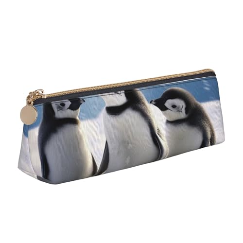Federmäppchen mit 3D-Aufdruck "Weißkopfseeadler", Reißverschluss, niedlicher Schreibwaren-Organizer, PVC-Leder, dreieckig, Make-up-Tasche, Stiftebeutel, Junge Pinguine mit Schnee, Einheitsgröße von DENMER