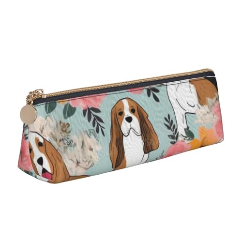 Federmäppchen mit 3D-Aufdruck "Weißkopfseeadler", Reißverschluss, niedlicher Schreibwaren-Organizer, PVC-Leder, dreieckig, Make-up-Tasche, Stiftebeutel, Süßer Basset Hound Blumen., Einheitsgröße von DENMER