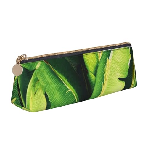 Federmäppchen mit 3D-Aufdruck "Weißkopfseeadler", Reißverschluss, niedlicher Schreibwaren-Organizer, PVC-Leder, dreieckig, Make-up-Tasche, Stiftebeutel, Tropische Bananenpalmenblätter., Einheitsgröße von DENMER