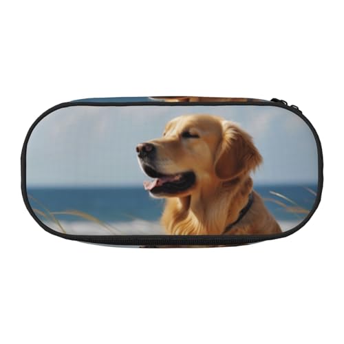 Federmäppchen mit 6 bedruckten Oxford-Stoff-Federmäppchen mit geräumigem Design für Schule, Büro, Reisen – Mehrzweck-Schreibwaren und Make-up-Tasche, Golden Retriever, Einheitsgröße, Schulranzen von DENMER