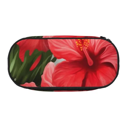 Federmäppchen mit 6 bedruckten Oxford-Stoff-Federmäppchen mit geräumigem Design für Schule, Büro, Reisen – Mehrzweck-Schreibwaren und Make-up-Tasche, Hibiskusblüte, Einheitsgröße, Schulranzen von DENMER
