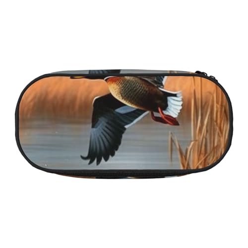 Federmäppchen mit 6 bedruckten Oxford-Stoff-Federmäppchen mit geräumigem Design für Schule, Büro, Reisen – Mehrzweck-Schreibwaren und Make-up-Tasche, Jagd fliegende Wildente 1, Einheitsgröße von DENMER