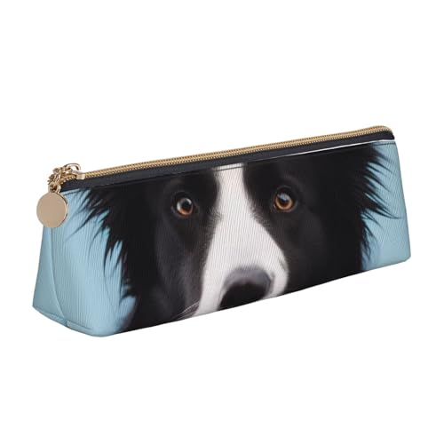Federmäppchen mit Camouflage-Druck, niedlicher Schreibwaren-Organizer, PVC-Leder, dreieckig, Make-up-Tasche, Stiftebeutel, Border Collie, Einheitsgröße, Schulranzen von DENMER