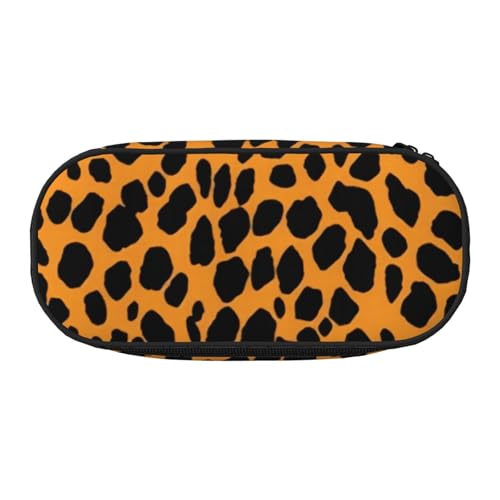 Federmäppchen mit Cartoon-Flamingo-Muster, bedrucktes Oxford-Gewebe, geräumiges Design für Schule, Büro, Reisen – Mehrzweck-Schreibwaren und Make-up-Tasche, Leopardenmuster, Einheitsgröße, Schulranzen von DENMER