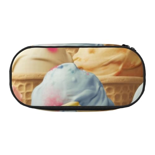 Federmäppchen mit Cartoon-Flamingo-Muster, bedrucktes Oxford-Gewebe, geräumiges Design für Schule, Büro, Reisen – Mehrzweck-Schreibwaren und Make-up-Tasche, ice cream, Einheitsgröße, Schulranzen von DENMER