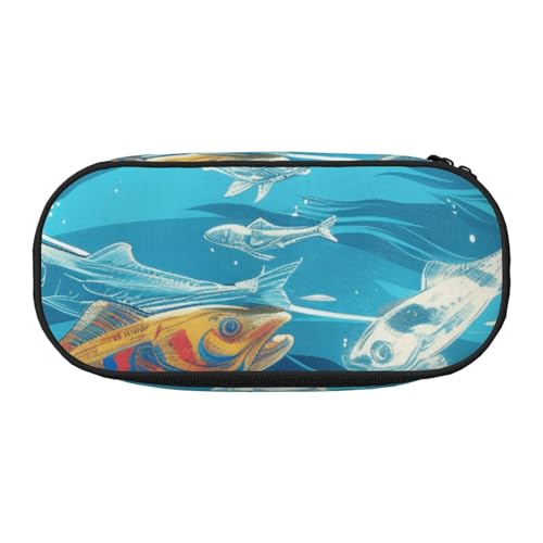 Federmäppchen mit Flamingo-Aufdruck aus Oxford-Stoff mit geräumigem Design für Schule, Büro, Reisen – Mehrzweck-Schreibwaren und Make-up-Tasche, Fische, Einheitsgröße, Schulranzen von DENMER