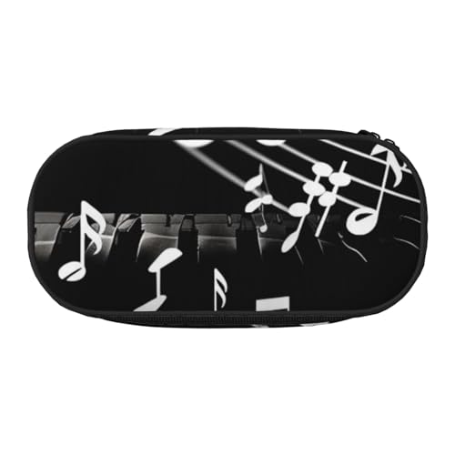 Federmäppchen mit Flamingo-Aufdruck aus Oxford-Stoff mit geräumigem Design für Schule, Büro, Reisen – Mehrzweck-Schreibwaren und Make-up-Tasche, Klaviertasten mit Musiknoten, Einheitsgröße von DENMER
