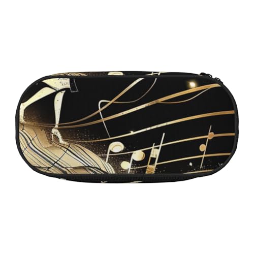 Federmäppchen mit Flamingo-Aufdruck aus Oxford-Stoff mit geräumigem Design für Schule, Büro, Reisen – Mehrzweck-Schreibwaren und Make-up-Tasche, Novel Music Note, Einheitsgröße, Schulranzen von DENMER