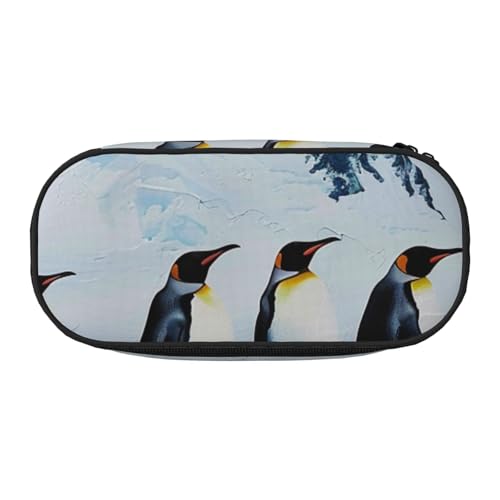 Federmäppchen mit Flamingo-Aufdruck aus Oxford-Stoff mit geräumigem Design für Schule, Büro, Reisen – Mehrzweck-Schreibwaren und Make-up-Tasche, Pinguine auf dem Eisberg, Einheitsgröße, Schulranzen von DENMER